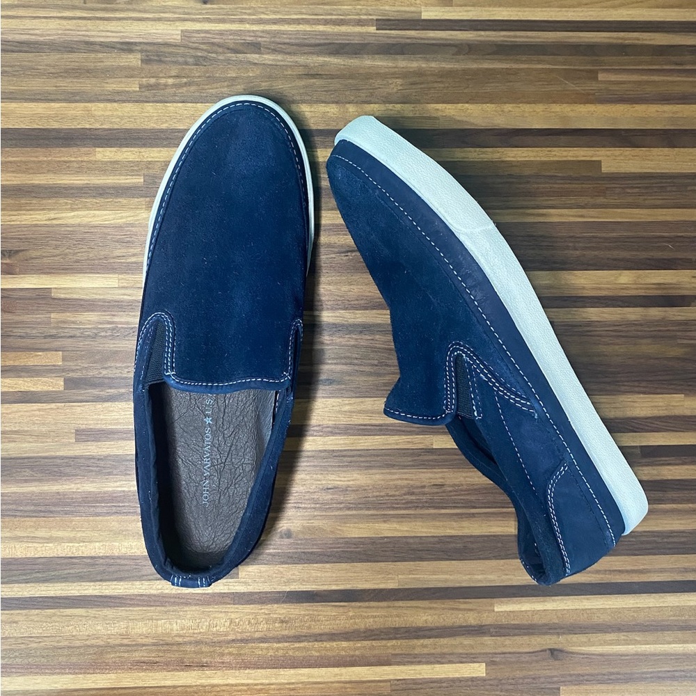 John Varvatos Navy Blue Suede Slip-Ons